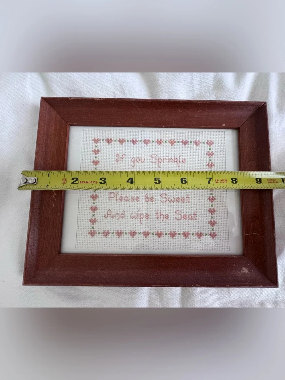 Vintage Handmade Cross Stitch Framed Funny Bathroom Wall Decor Cottagecore Grand